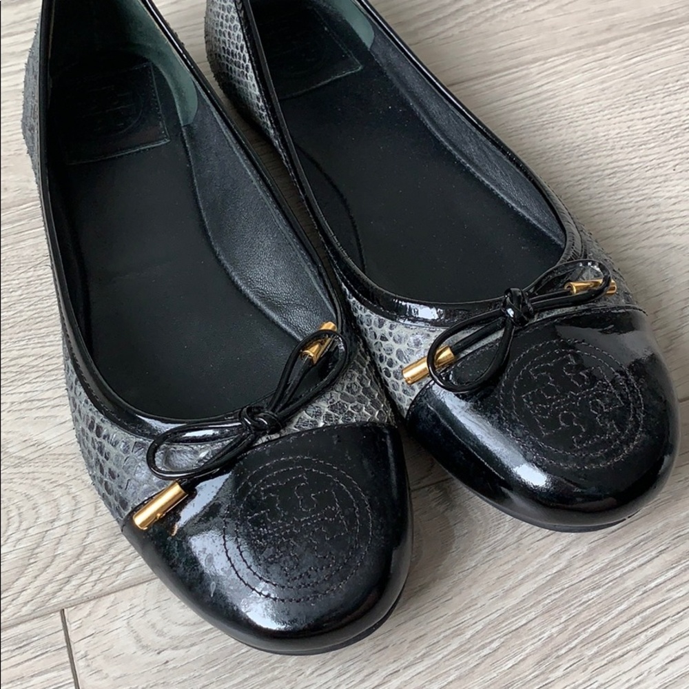 Tory Burch snakeskin bow flats